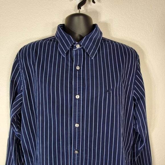 American Eagle Mens Blue & White Striped Shirt XL Button Down Premium Vtg Fit - Picture 9 of 10